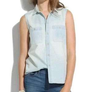 Madewell Size XS Light Wash Chambray Workbench Top in Sunflare